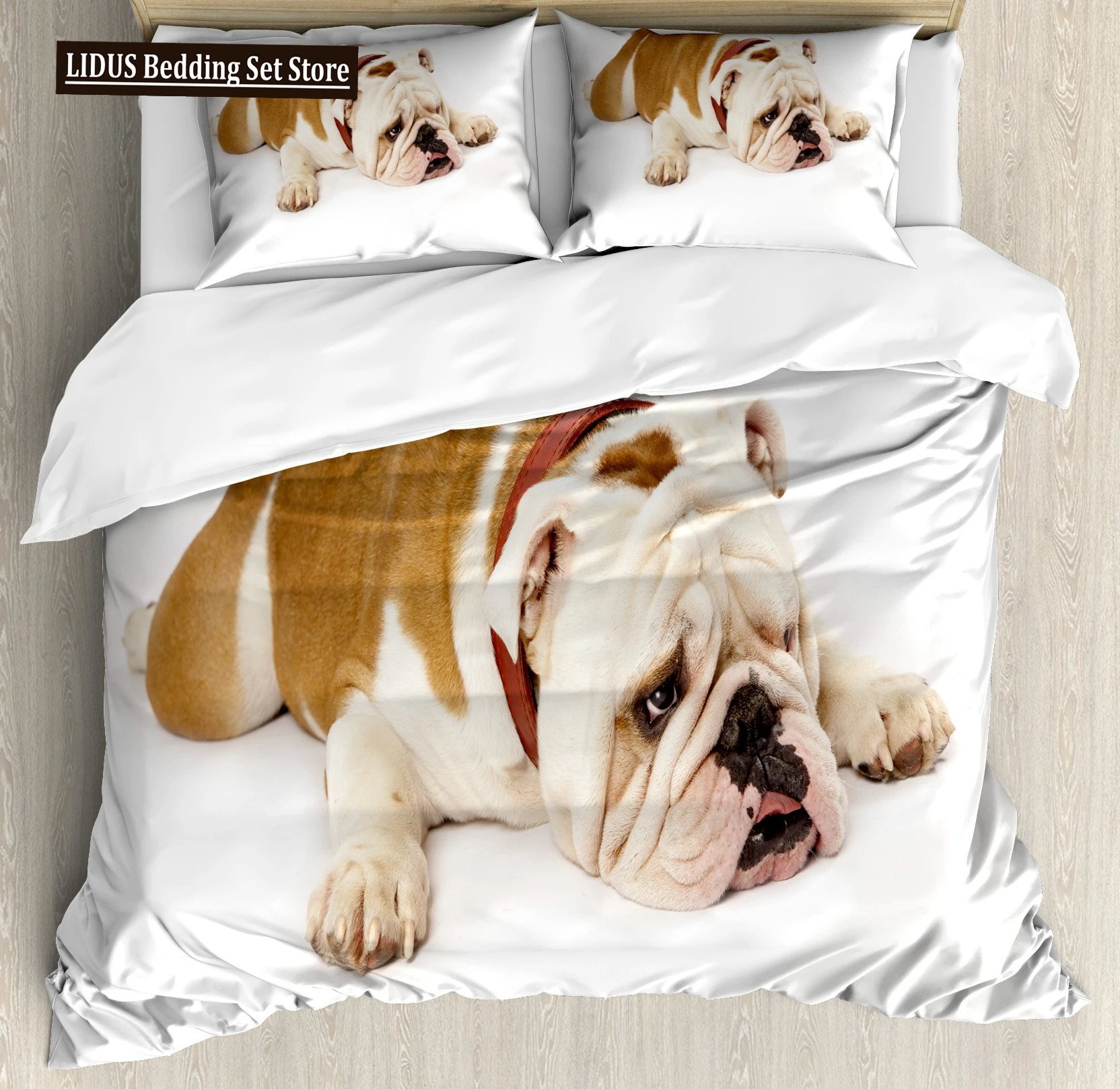 

English Bulldog Duvet Cover Sad And Tired Bulldog European Pure Breed Animal Room Home Decorative 3 Piece Bedding For Kid Women