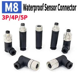 M8 Sensor Connector Waterproof Male&female Plug Straight Angle Screw Threaded Coupling 3pin 4pin 5Pin