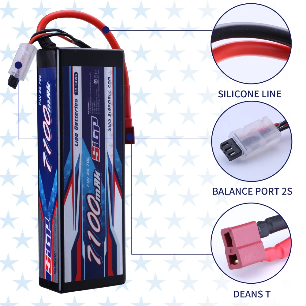 SIGP 2S Lipo Battery for 7100mAh 7300mAh 70C 7.4V Hard Case with Deans T Plug RC Car Truck Boat Vehicles Tank Buggy Racing Hobby