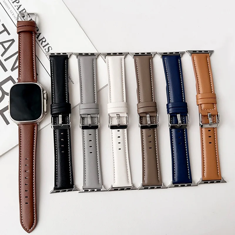 Artificial Leather Bands For Apple Watch Strap 40mm 41mm 42mm 44mm 45mm 49mm Woman Man Bracelet iWatch Series Ultra 9 8 7 SE 6 5