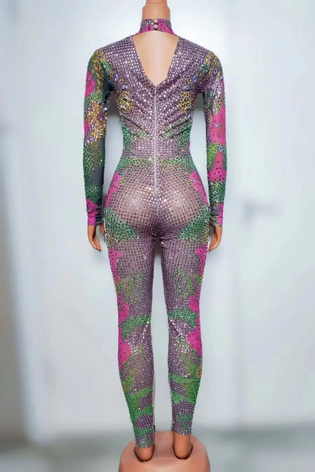 Sexy Sparkly Hot Drilling Process Full Rhinestone Colorful Jumpsuits For Women Pole Dance Costume Pageant Drag Queen Jumpsuit