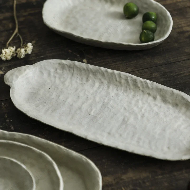 White Stoneware Tableware Japanese Modern Ceramic Special-shaped Bowls and Plates Handmade Steak Pasta Plate Home Decoration - view 5