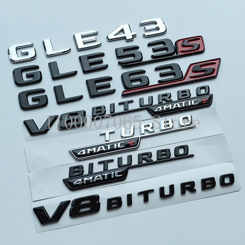 2017 Letters GLE43 GLE53 GLE63 GLE63S V8 Biturbo 4matic+ Emblem for Car Side Trunk Rear W166 W167 Logo Sticker