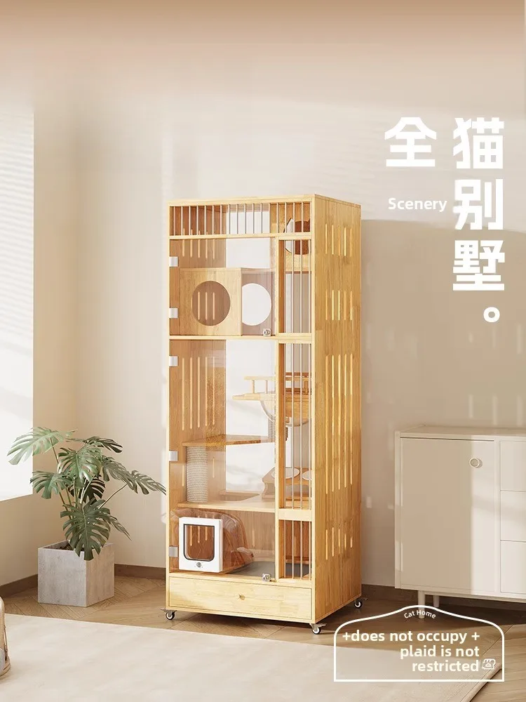 

Cat villa, solid wood cage nest household, toilet integrated house nest