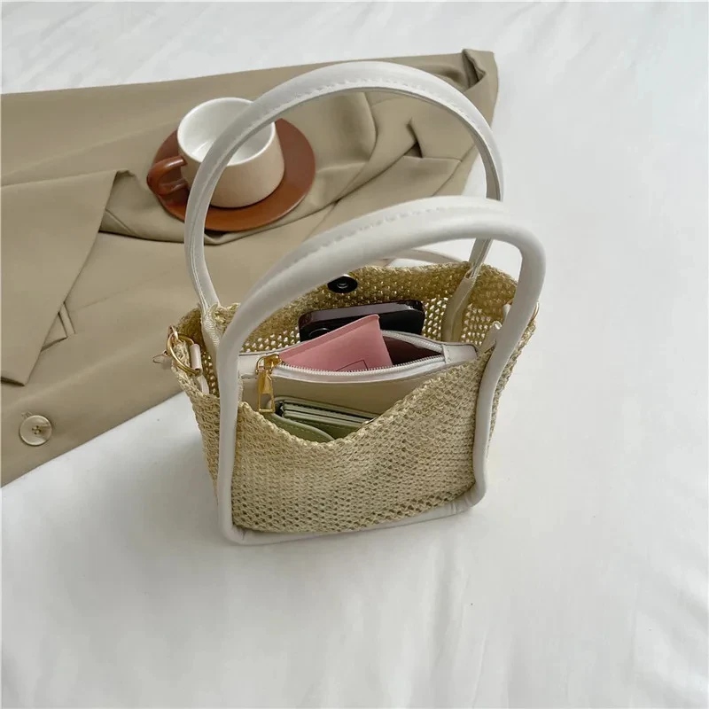 Travel Portable Straw Handbags for Women 2024 New Handbags Casual Fashion Beach Shoulder Crossbody Bag Bolsas De Mujer