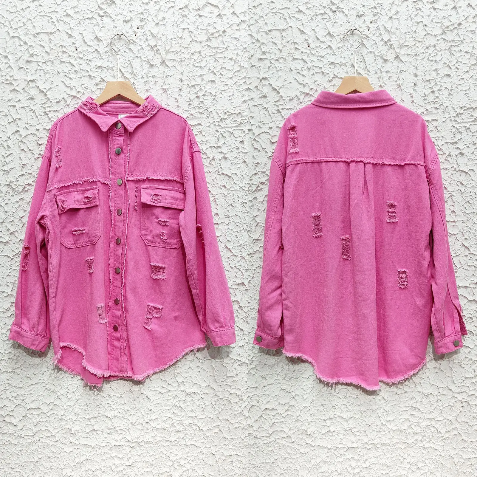 

Denim Jackets Women Long Sleeve Turn Down Color Outerwear Cardigan Single Breasted Coats Pockets Hole Vintage Streetwear Coat