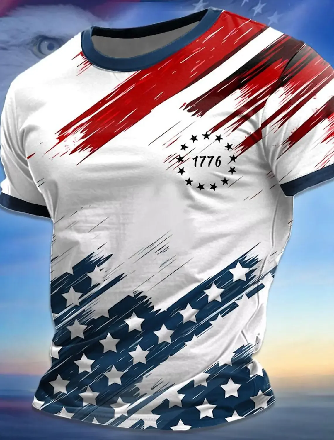 3D Printed Men's T-shirt, Street Style, American Flag, Independence Day, Summer Round Neck Short Sleeved Oversized Shirt