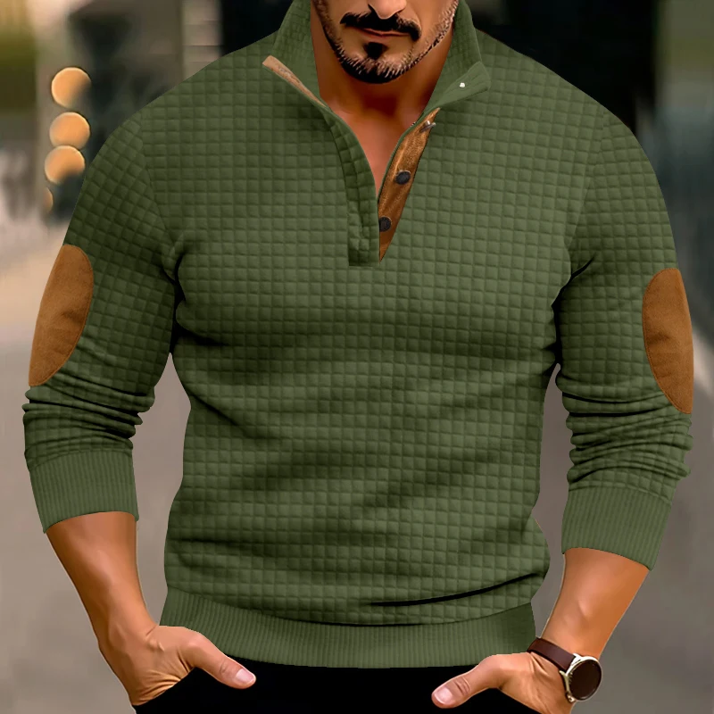 2025 Men's hoodie waffle pattern stand-up collar pullover Long sleeved shirt A casual and loose knit sweater Hot sale Men's wear