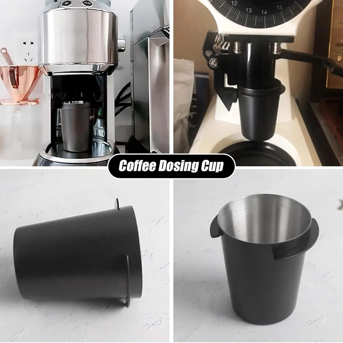 Stainless Steel Funnel Black Coffee Dosing Cup Waste Reduction Feature Ergonomic Handle Fit For 51mm Portafilter