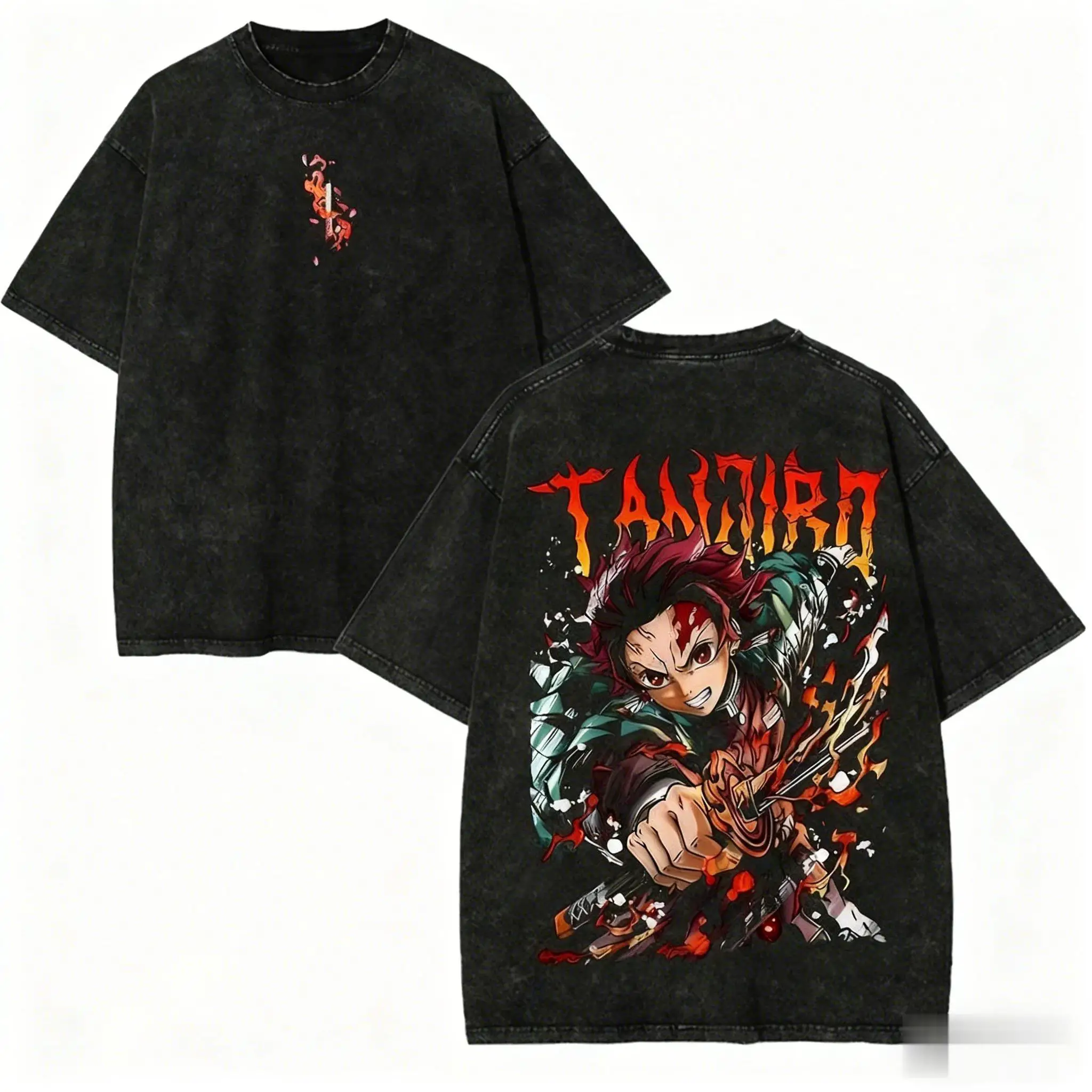 

Vintage Washed Demon Slayer Anime Graphic T Shirt Men Women Cotton Short Sleeve Tee Streetwear Casual Tops Y2k Clothes