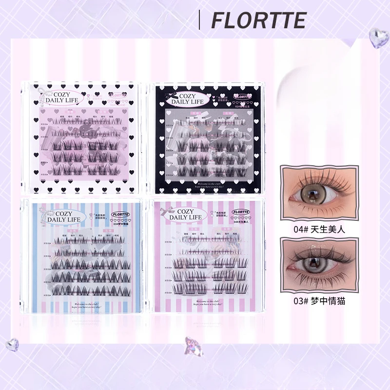 

FLORTTE COZY DAILY LIFE Self adhesive False Eyelashes Segmented Natural Style No-removal Eyelashes Big Eyes Makeup