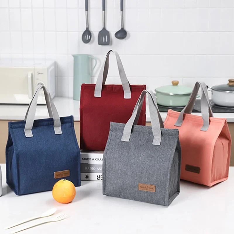 Lunch Bag Thermal Insulation Lunch Box Storage Handbag Solid Color Multifunctional Kid School Lunch Bags Picnic Food Pouch New