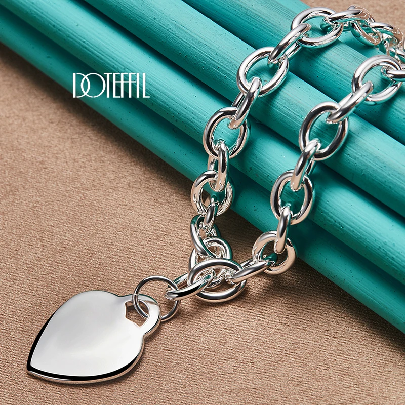 DOTEFFIL 925 Sterling Silver 18 Inch Chain Heart Card Pendant Necklace For Women Man Wedding Engagement Fashion Jewelry