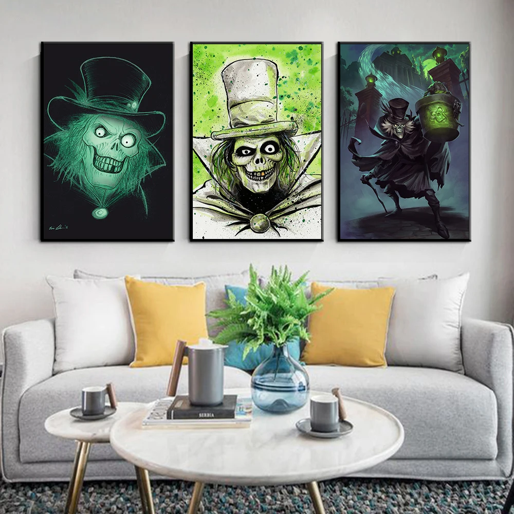 Disney-Haunted Mansion Hatbox Ghost Poster, Dark Gothic Wall Art, Canvas Painting, Print Picture for Living Room, Home Decor