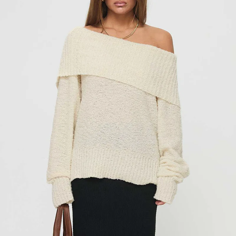 One-Shoulder Knit Sweater For Women 2024 Winter New Lazy Style Inner Wear With Exposed Shoulders For Fashionable Look