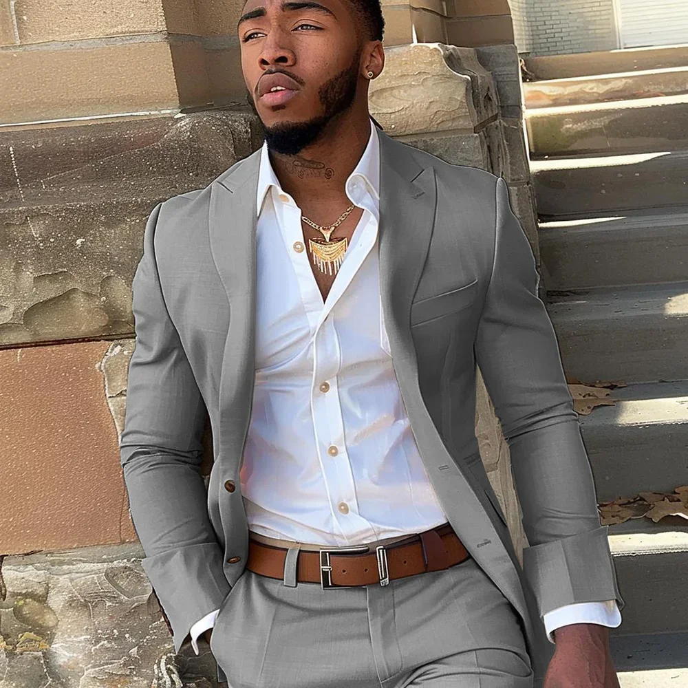 Beige Business Men Suit 2 Pieces Set 2 Button Jacket Pants Formal Groom Tuxedo Slim Fit Terno Masculino Wedding Suits For Men