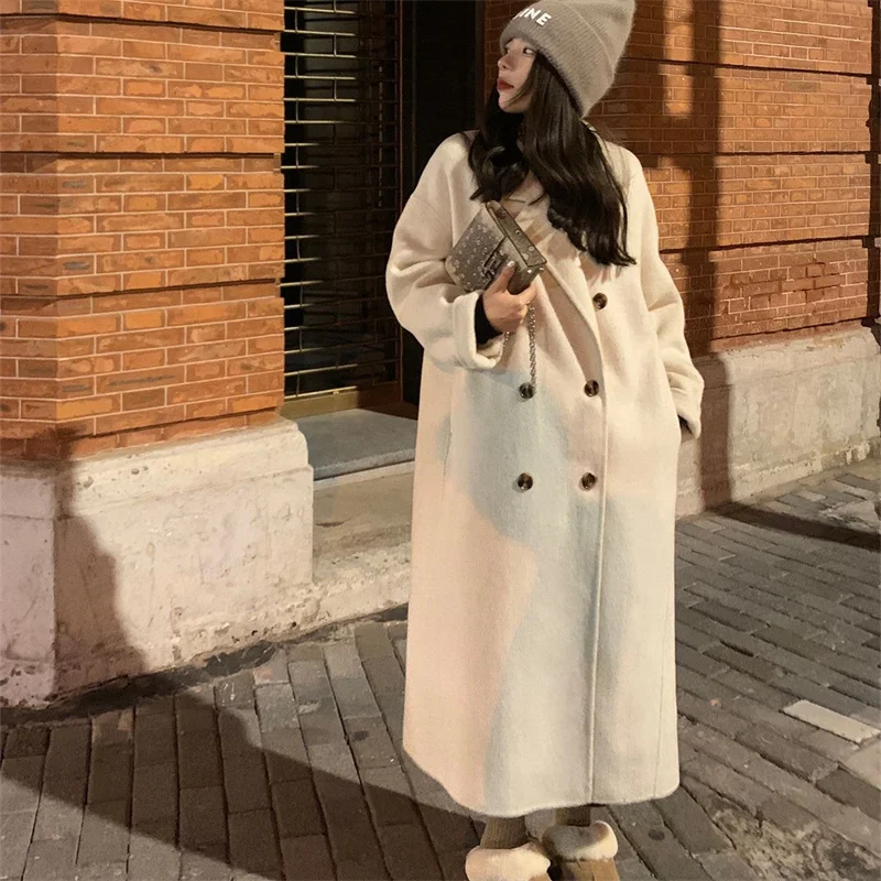 

2025 Women's Woolen Coat Medium Length Loose Thick Autumn Winter New Style Hepburn Style Elegant Small Size Jacket Outerwear