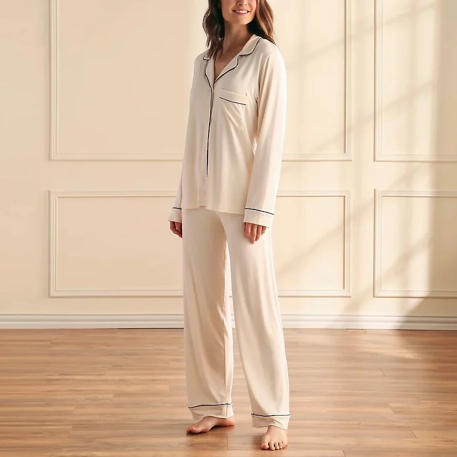 Women Homewear European and American Niche Wholesale Modal Pajama Set Light Luxury Simple Pajamas Women