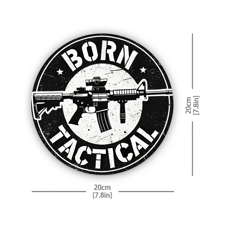 Room Decor 1pc Born Tactical Round Iron Sign, 8x8 inches, Wall Decor for Bedroom & Living Room, Artistic Home Decoration