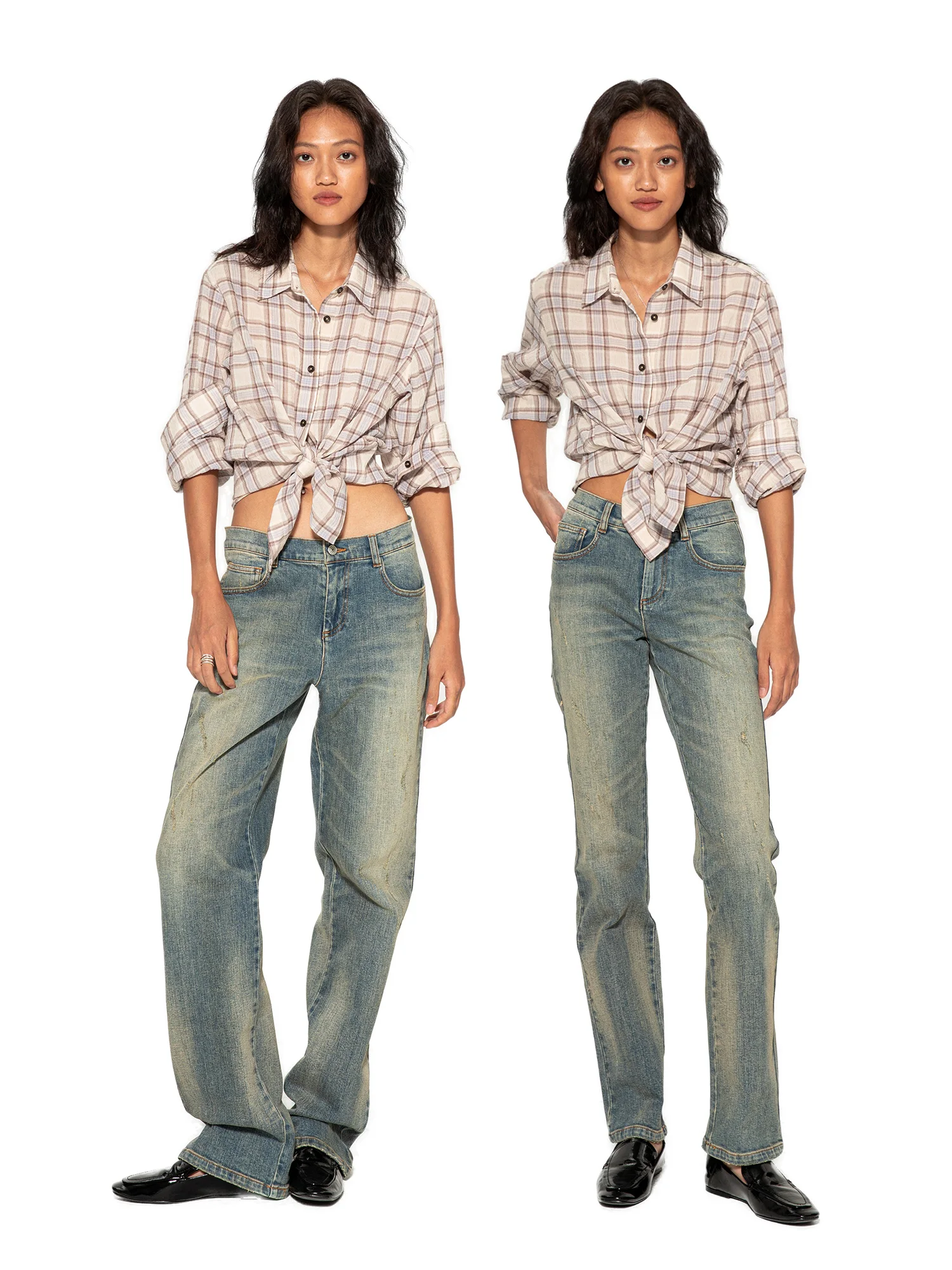 

Утягивающие прямые джинсы, женские американские винтажные универсальные джинсовые брюки с высокой талией Trou Noir, новинка 2024, хлопковая стрейч...