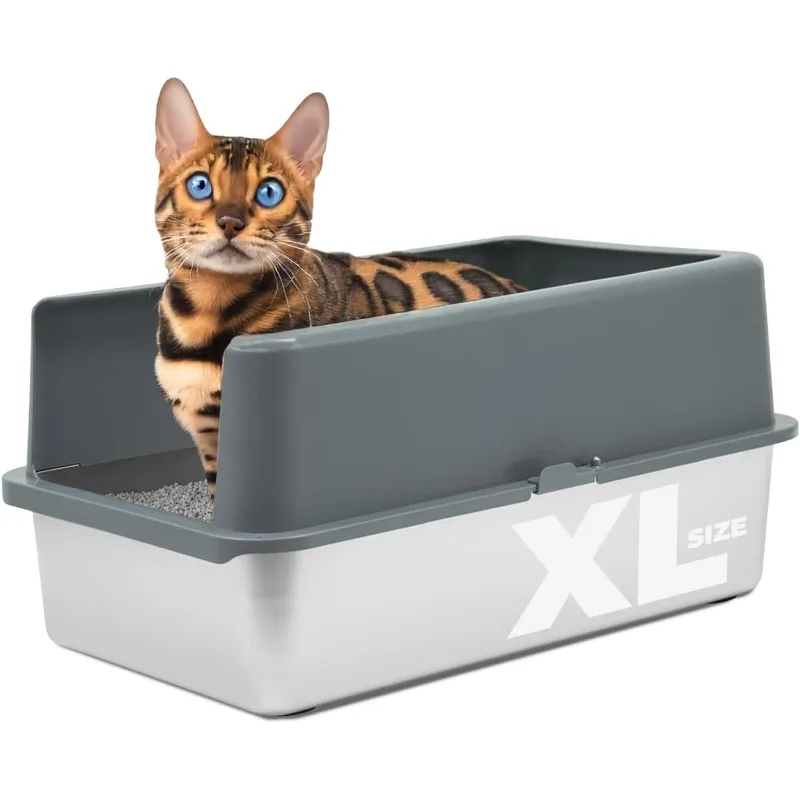 

XL Stainless Steel Litter Box with Enclosure - High-Sided Metal Litter Box for Large Cats - Easy to Clean, Rust-Resistant, and