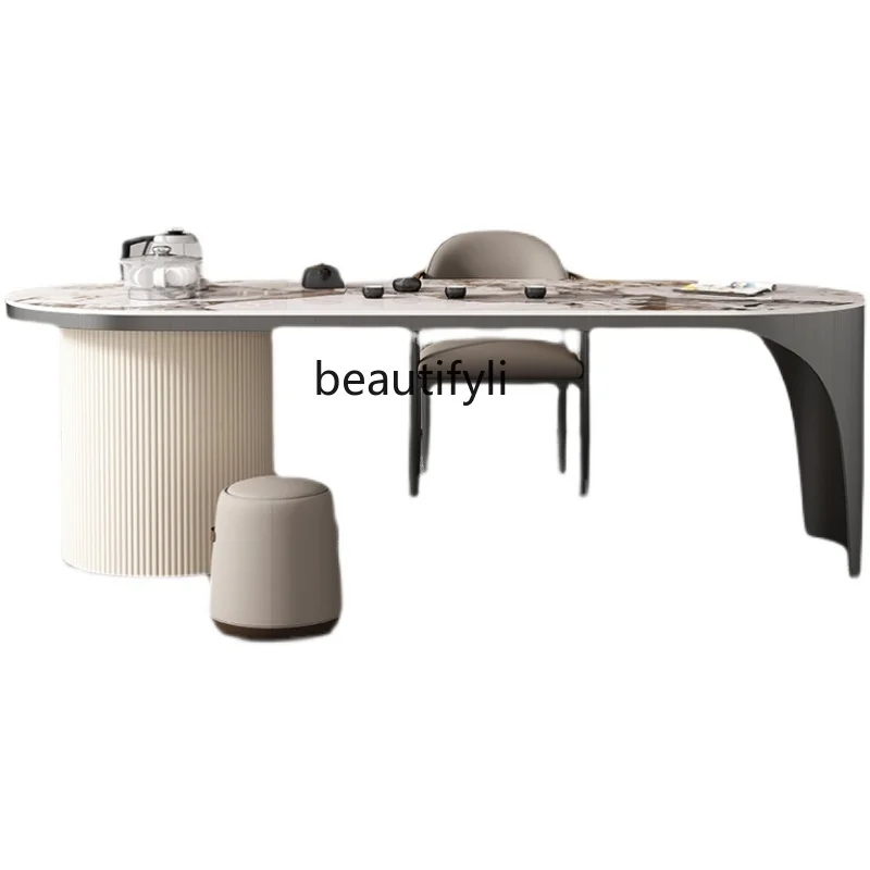 

Light Luxury Metal Special-Shaped Large Board Stone Plate Tea Table Villa Living Room Tea Table Office with Cabinet Big Bubble