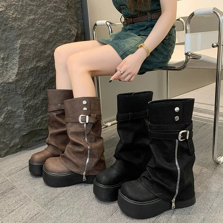 2026 Damen Herbst- und Winter-Mode Stiefel mit seitlichem Reißverschluss, Multifunktionale Retro-Plateaustiefel, Geeignet für Frauen – Detail 8