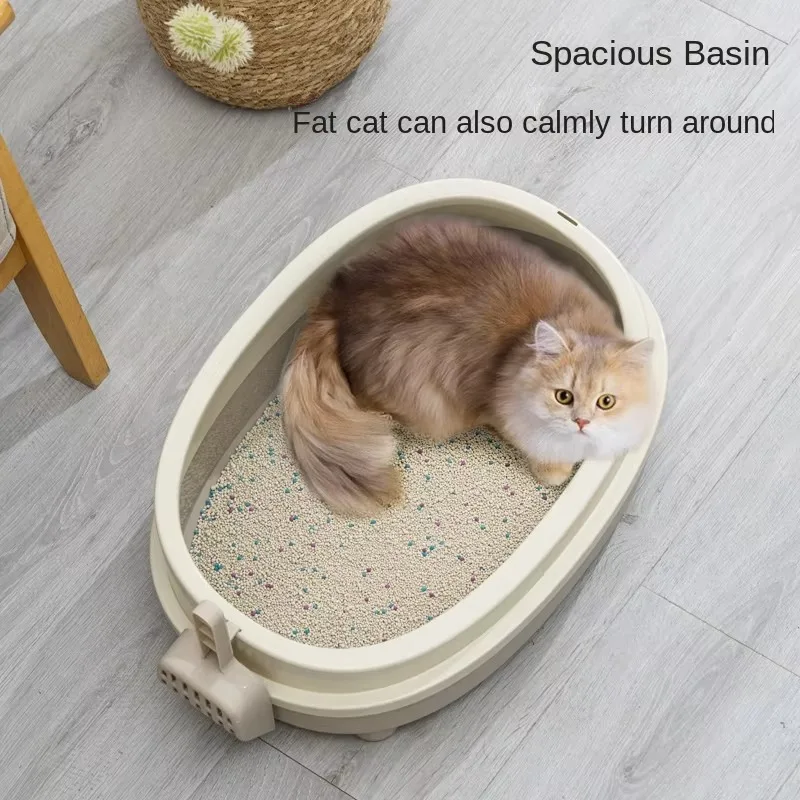 Direct Factory Sale Large 20L Durable Plastic Cat Litter Box with Semi-Closed Anti-Rupture Toilet Bedpan Inner Space for Cats