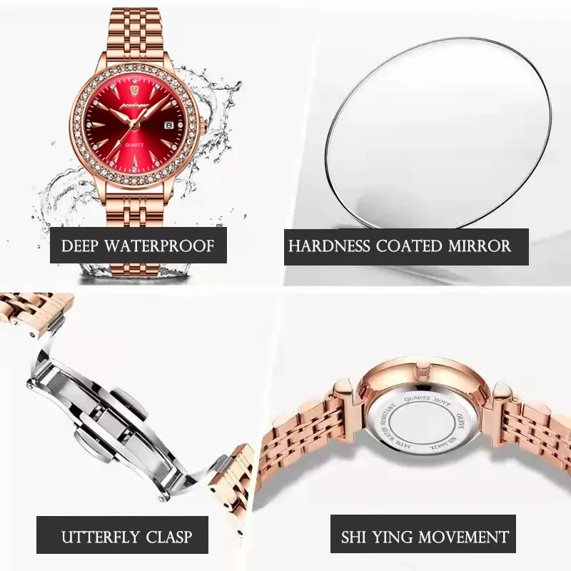 POEDAGAR Rose gold Women\'s Watches Trend Fashion Small Dial Wristwatch Female Waterprof Luminous Date Original Quartz Lady Watch