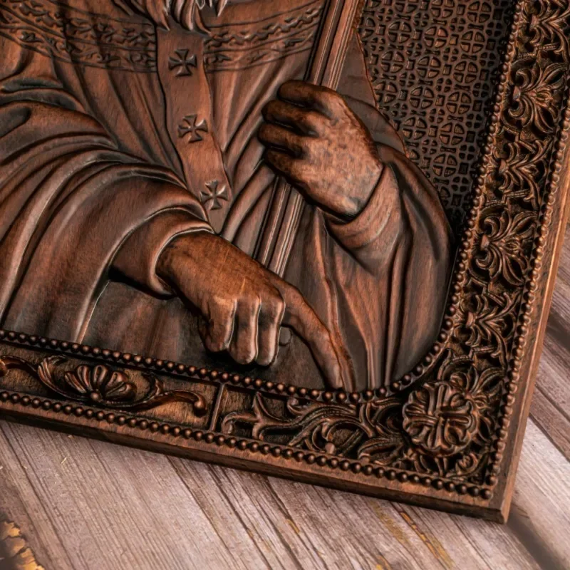 Vintage Religious Wooden Carved Saint Patrick Square Plaque Catholic Saint Home Living Wall Decor