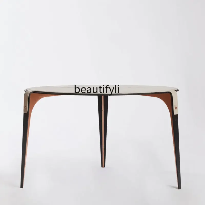 

x11Luxury Genuine Leather Metal Simplicity Coffee Table Living Room Stainless Steel Small SIDE Model Room Bedroom Corner Table