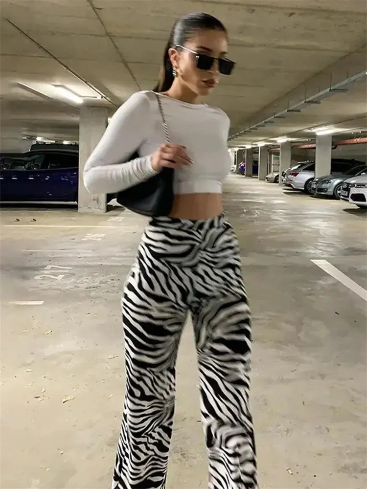 Zebra Print Wide Leg Pants Trousers Sexy High Waist Spring Autumn Women New Fashion Casual Female Trousers Streetwear