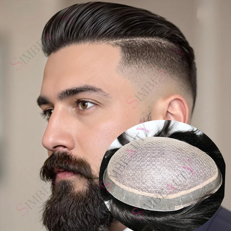 

Шелковый топ, кружевная основа, тонкая кожа, искусственная кожа, мужской парик, парик, необнаружимый мужской протез, натуральная кожа головы, черные волосы, шиньоны