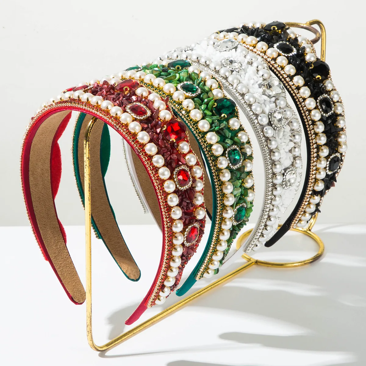 

Shaped Mixed Color Raw Crystal Stone Padded Hair Hoop Vintage Raw Gemstone Baroque Style Party Statement Hair Accessories