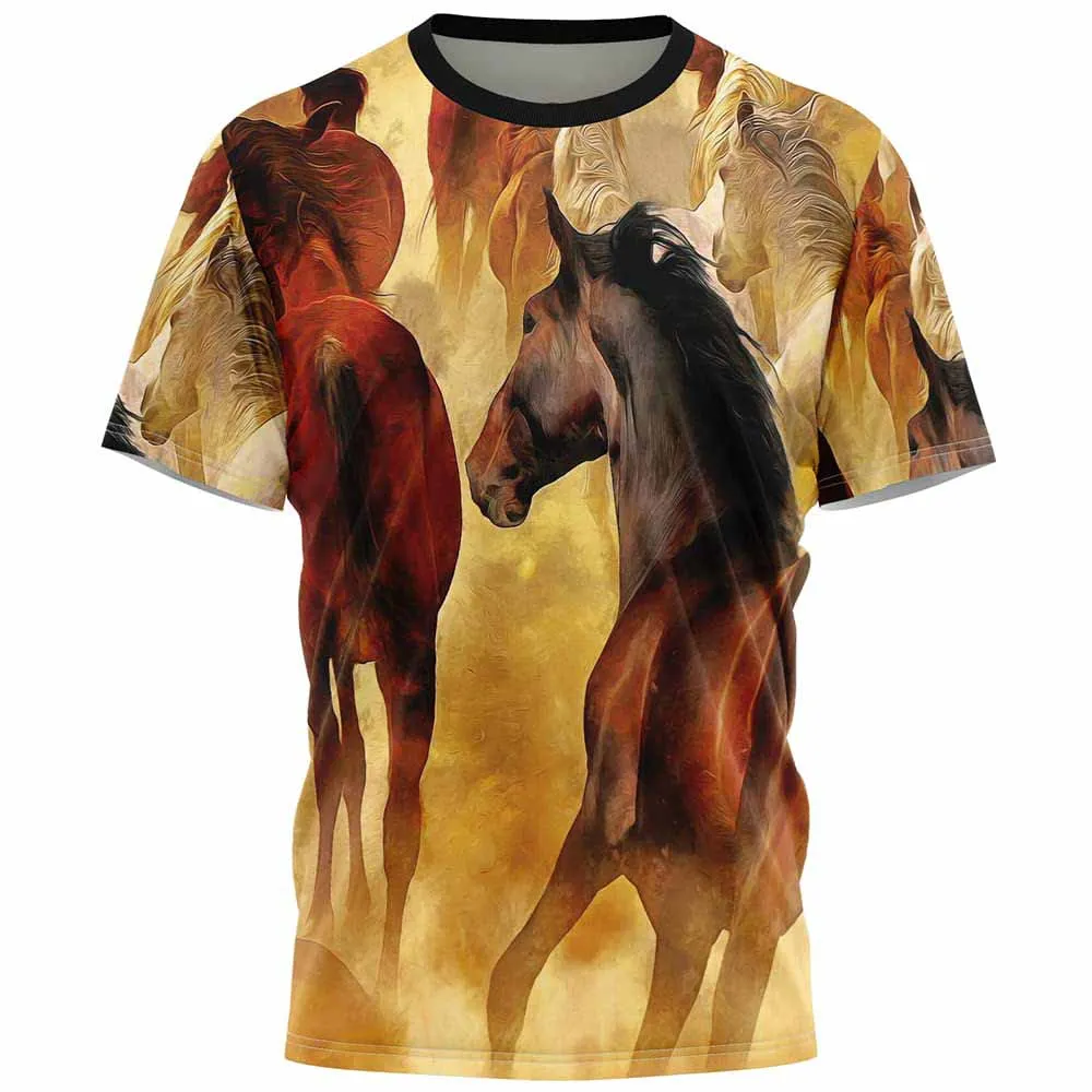 Funny Habitat Animals T-Shirts Eagle Horse Gorillas 3D Print Men Women Short Sleeve T Shirt Harajuku Y2k Tees Tops Kids Clothing