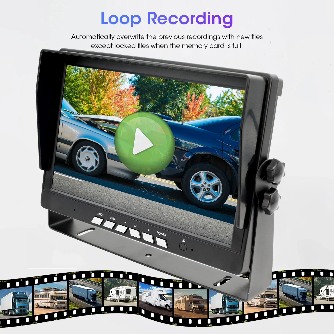 ชุดกล้องมองหลังแบบมีสายพร้อมจอภาพ IPS ขนาด 7 นิ้ว DVR ความละเอียด 1024x600+1080P มาตรฐาน IP69 สำหรับรถบรรทุก รถบัส รถพ่วง รถบ้าน และรถยนต์