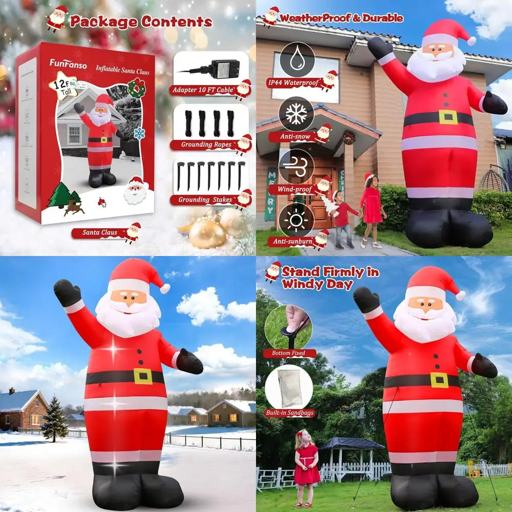 

12-Foot Waterproof Santa Claus Inflatable, Waving and Tilting Head, Outdoor Christmas Lawn Decor