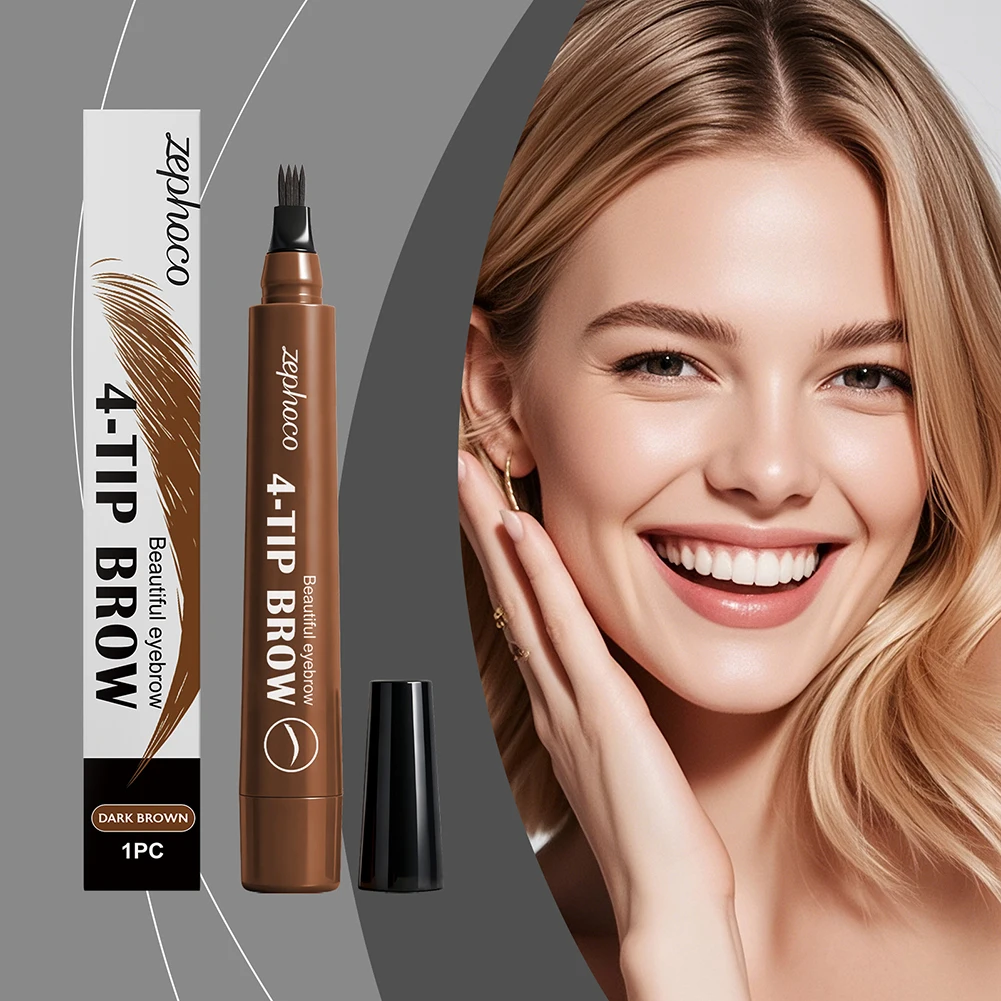 Dark Brown Four-Tip Microbladings Eyebrow Pen Waterproof Smudge-Proof Long-Lasting Natural Precise Fill Liquid Eyebrow Pencil