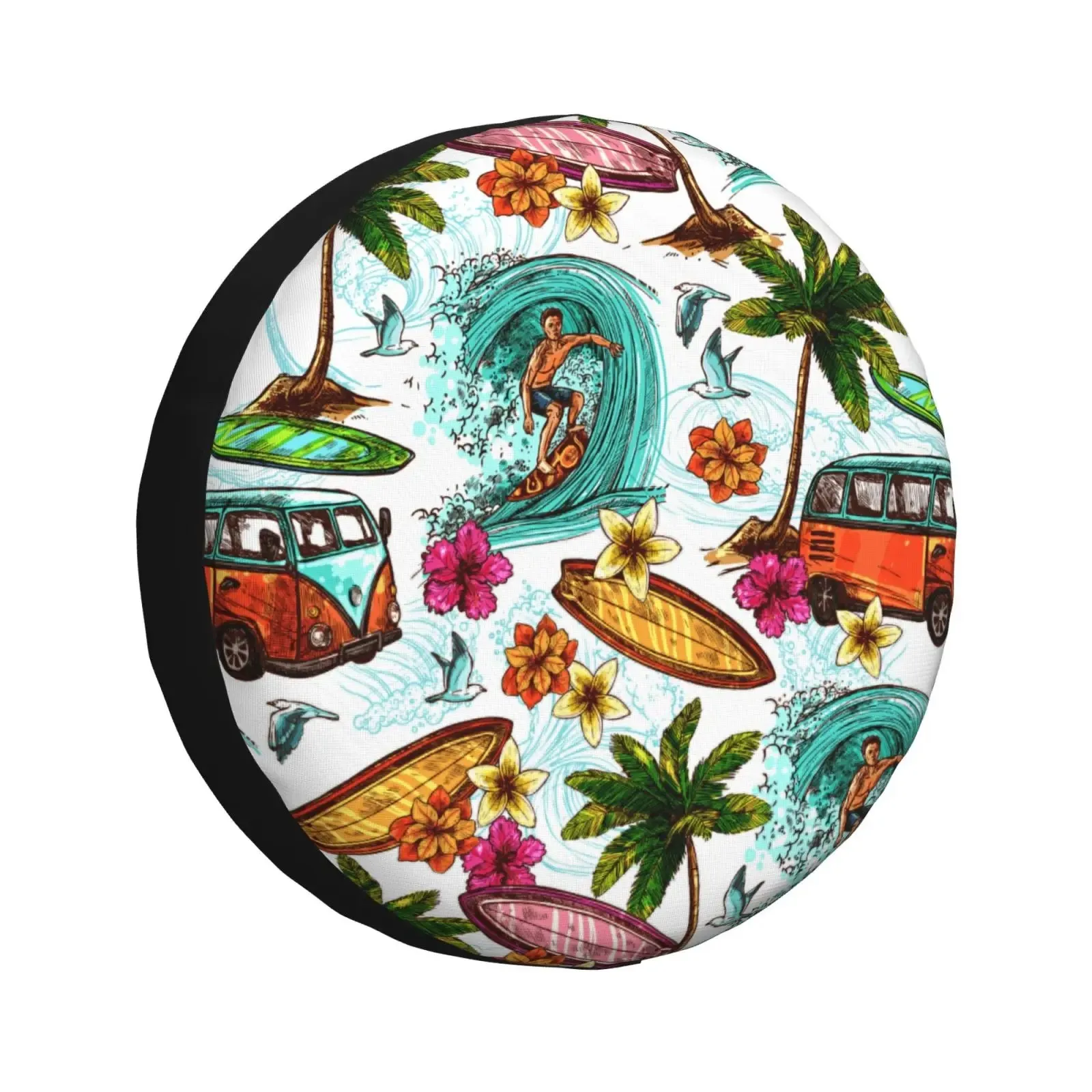

Vintage Surf Beach Van Palm Tree Spare Tire Cover Universal SUV Wheel Protector