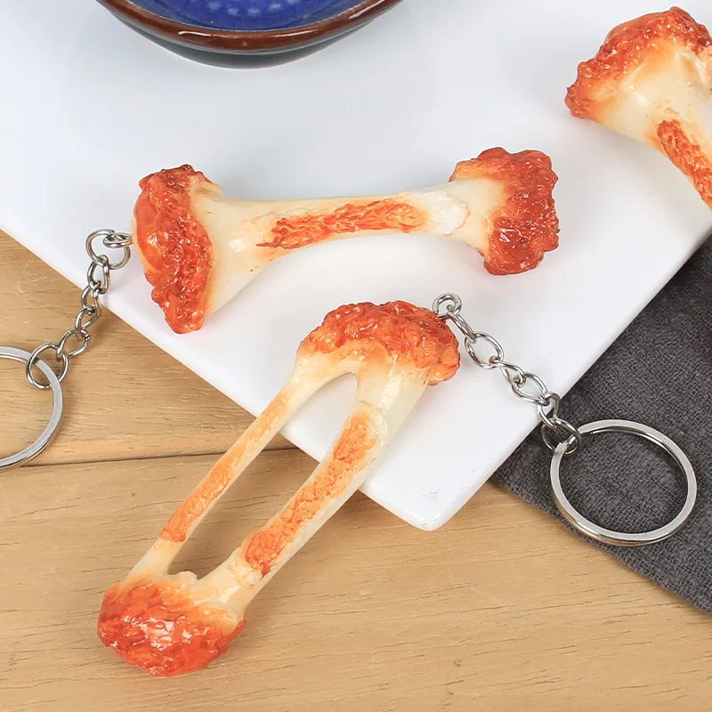 New Simulation Chicken Leg and Wing Bone Keychain Creative Bone Food Toy Model Car Key Ring Bag Pendant Fun Gifts for Friends