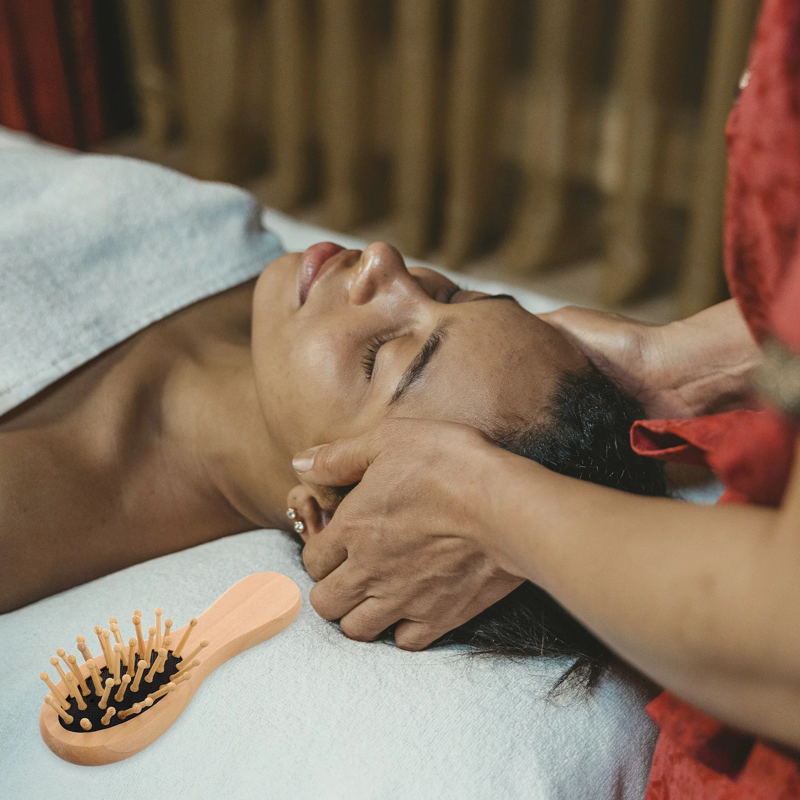 

Natural Wooden Massage Paddle Comb For Hair Detangling Anti-Static Cushion Design Portable Solid Wood Scalp Brush