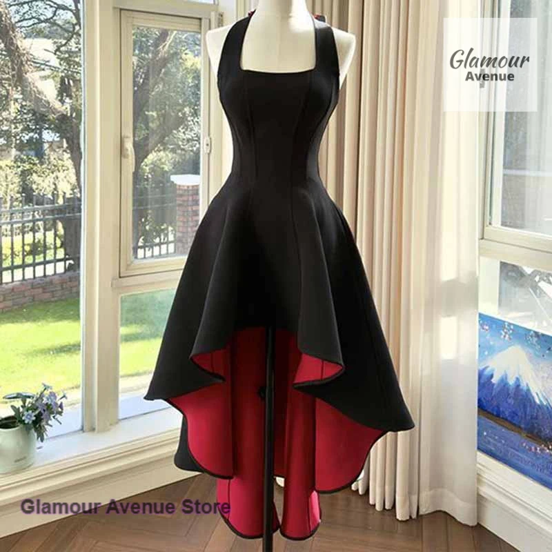 

French high-quality black contrast dress female spring and autumn new super beautiful temperament party goddess waist skirt
