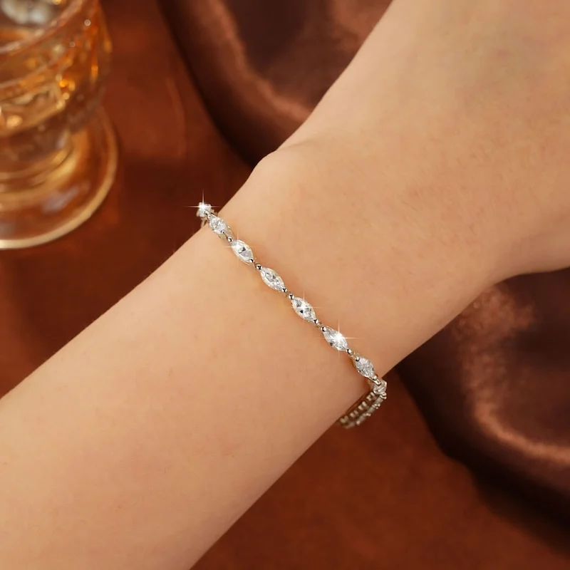 Rrjzz 3 x 6 mm Marquise-Schliff, D-Farbe, vollständiges Moissanit-Armband für Damen, luxuriöses 7 Zoll 17,8 cm langes Ketten-Verlobungsarmband, Schmuck, Geschenke – Detail 14