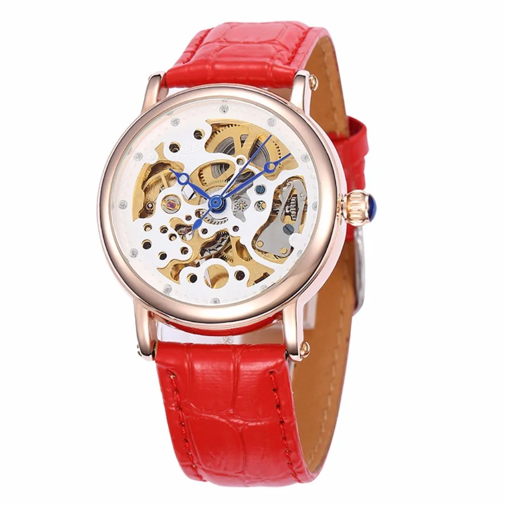 SHENHUA Women Rose Gold Watch Fashion Skeleton Automatic Machanical Watch Waterproof Ladies Clock