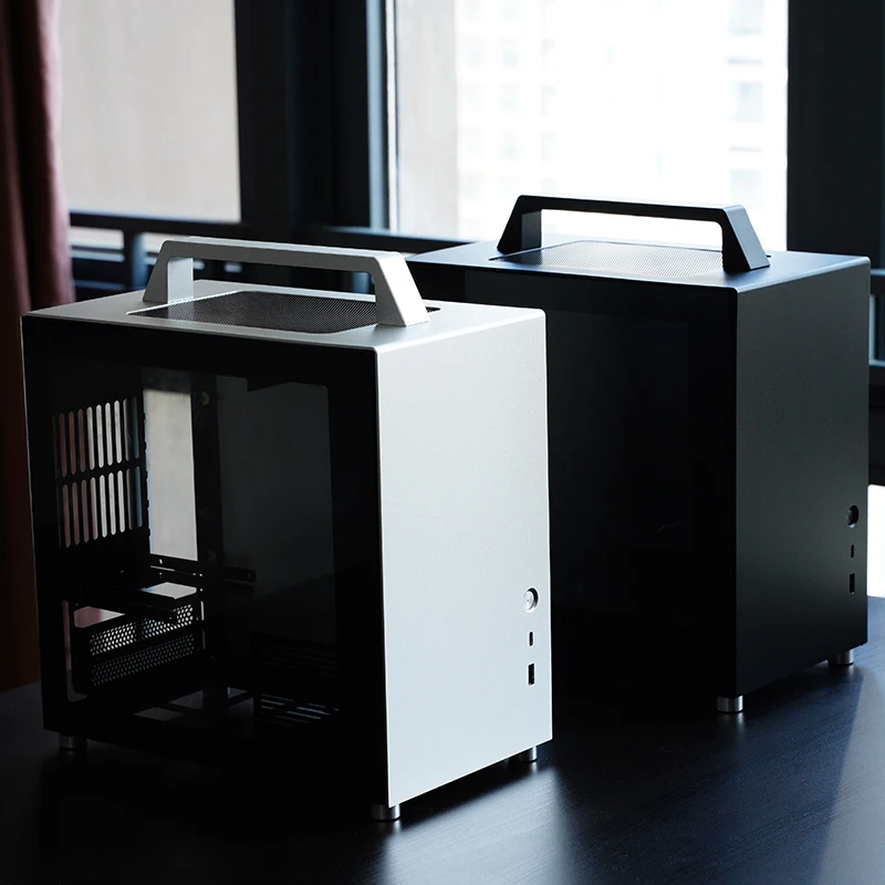 JONSBO T8 PLUS ITX Casing Genggam Portabel Panel Aloi Aluminium Casing Komputer Desktop Mini Transparan Samping
