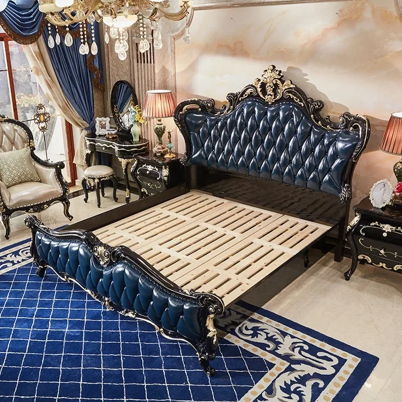 Carved all solid wood princess double bed 2.2 meters, ebony 1.8 meters big bed