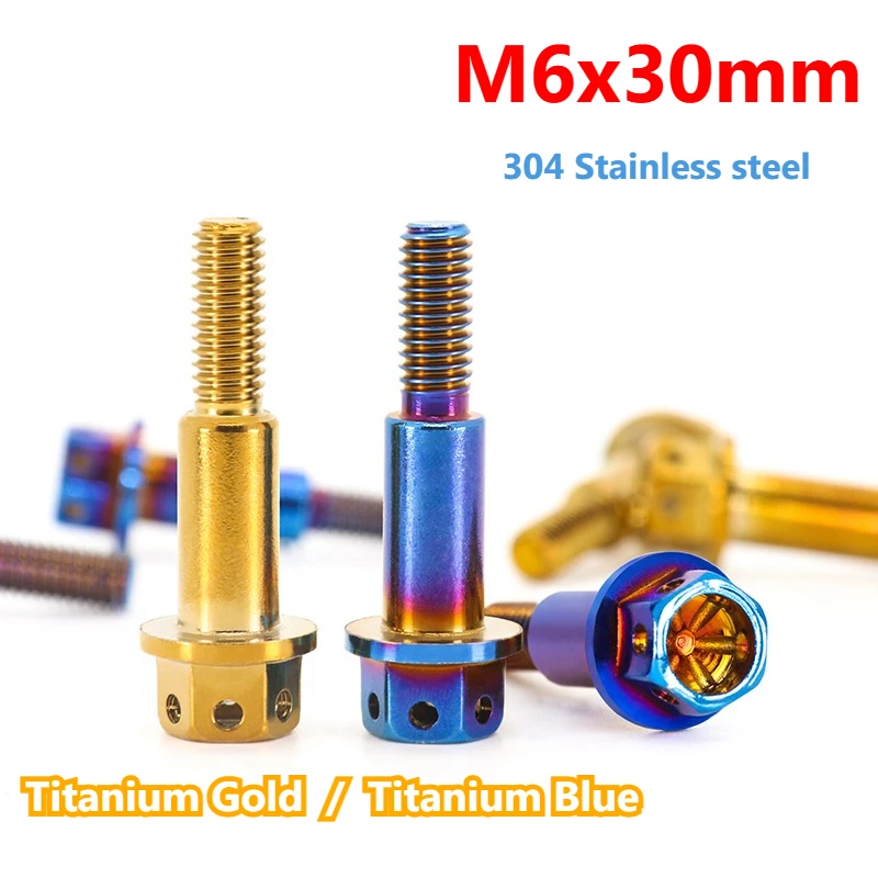 1PCS M6 304 Stainless steel Titanium Plated Hexagon Flange Head Screw bolts for Motorcycle Engine/Exhaust/Brake Calipers