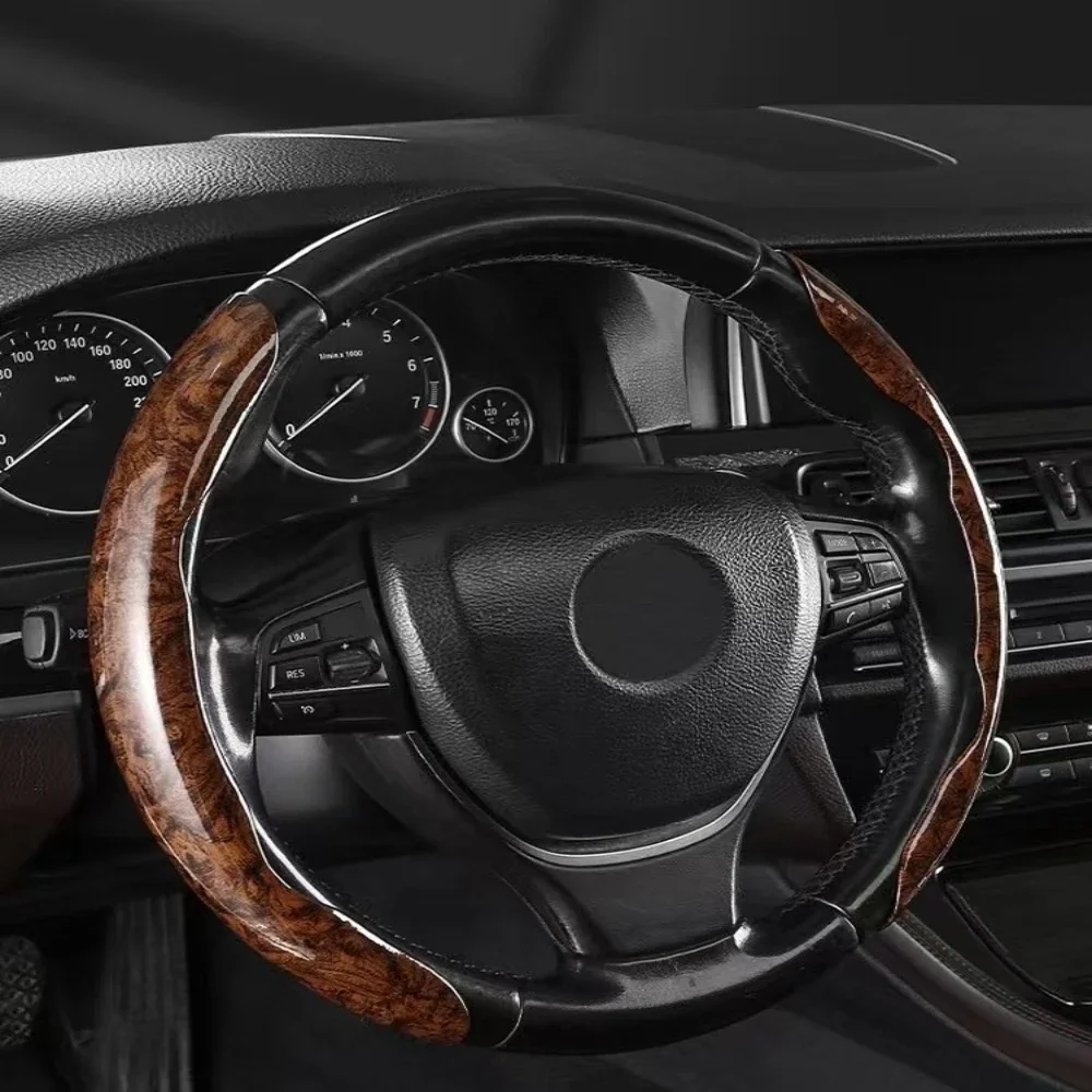 2/3-teiliger segmentierter Holzmaserung-Lenkradüberzug, universeller Anti-Rutsch-Lenkradverstärker, Schutz für Auto-Innenausstattung – Detail 3