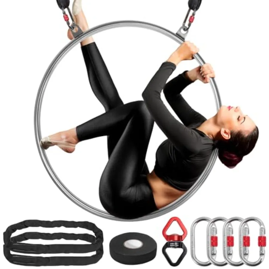 Professional Double-Ear Aerial Hoop Kit for aerial fitness training stainless steel silver 2-ton safety system with anti-slip g