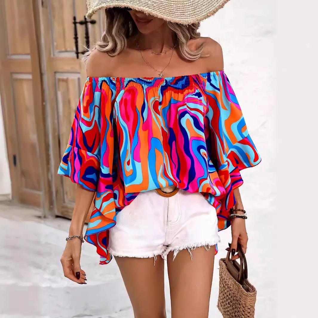 

Informal Shirts For Women, Elegant Sexis Blouses With Discovered Shoulders, Fashion Street Clothes, New Floral Print T -shirts